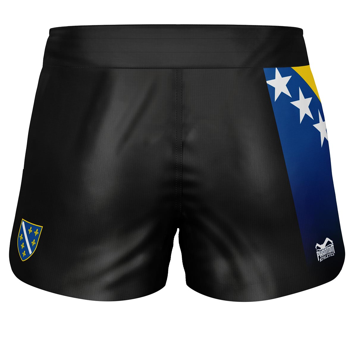 Performance‑orientierte Phantom Athletics Kampfsport‑Fightshorts Team Bosnia mit elastischem Bund und verstellbarem Kordelzug, perfekt für tägliche Sparring‑Sessions und funktionelles Workout.