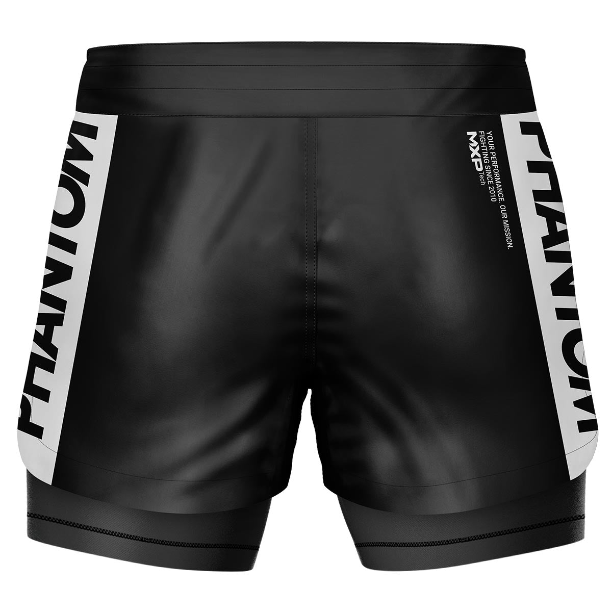 Phantom Fightshorts Fusion 2in1. Ultimative Shorts für deinen Kampfsport mit integrierter Compression Shorts. Ideal für MMA, BJJ, Ringen, Grappling oder Muay Thai. In schwarz mit PHANTOM Schriftzug.