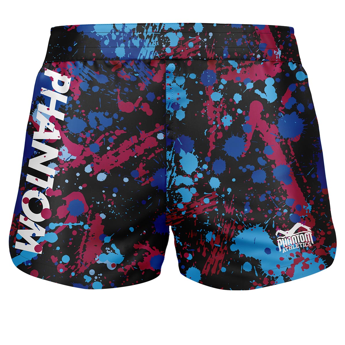 Phantom Fightshorts Fusion 2in1. Ultimate shorts for your martial arts. Ideal for MMA, Muay Thai, BJJ, wrestling and more. In an eye-catching splatter design with blue/purple splashes.