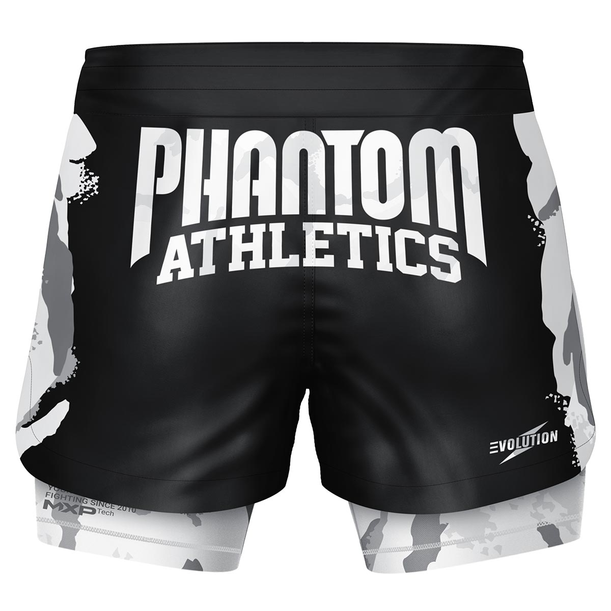 Phantom Fightshorts Fusion 2in1. Ultimative Shorts für deinen Kampfsport mit integrierter Compression Shorts. Ideal für MMA, BJJ, Ringen, Grappling oder Muay Thai. In schwarz mit Camo Design.