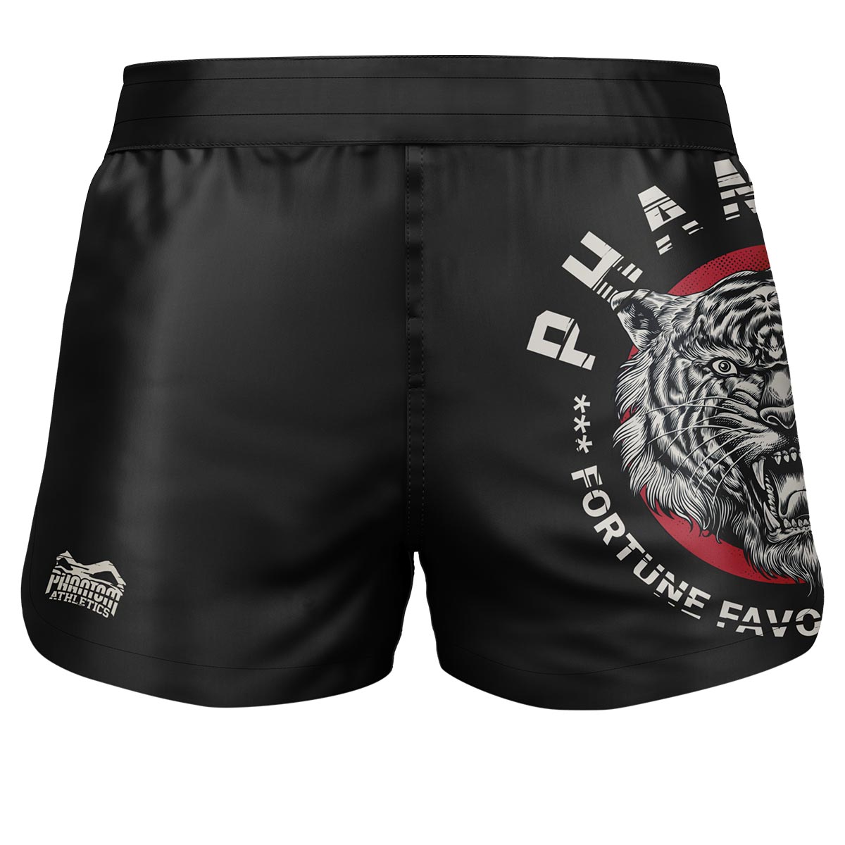 Phantom Fightshorts Fusion 2in1. Ultimate shorts for your martial arts. Ideal for MMA, Muay Thai, BJJ, wrestling and more. In black with our popular Tiger Unit design.