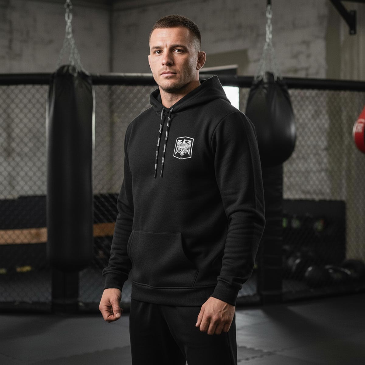Stylischer Phantom Athletics Hoodie Germany Black: Trainings- und Freizeit-Hoodie einer hochwertigen Kampfsportmarke für Athleten, die Leidenschaft im Box- und MMA-Training leben.
