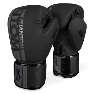 Phantom Athletics APEX Boxhandschuhe Schwarz/Grau – hochwertiger, gepolsterter Trainingshandschuh für Boxen, Kickboxen, MMA und Muay Thai mit stabilem Handgelenk-Support und veganem PU-Material. Perfekt für Sparring, Sandsack-Training und Pratzenarbeit.