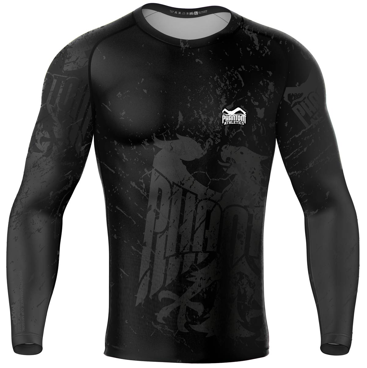 O rashguard de compressão de manga comprida Phantom EVO no design Team Germany. Com águia da Alemanha e letras "Never Back Down". Ideal para seus esportes de combate, como MMA, Muay Thai, luta livre, Jiu-Jitsu ou kickboxing.