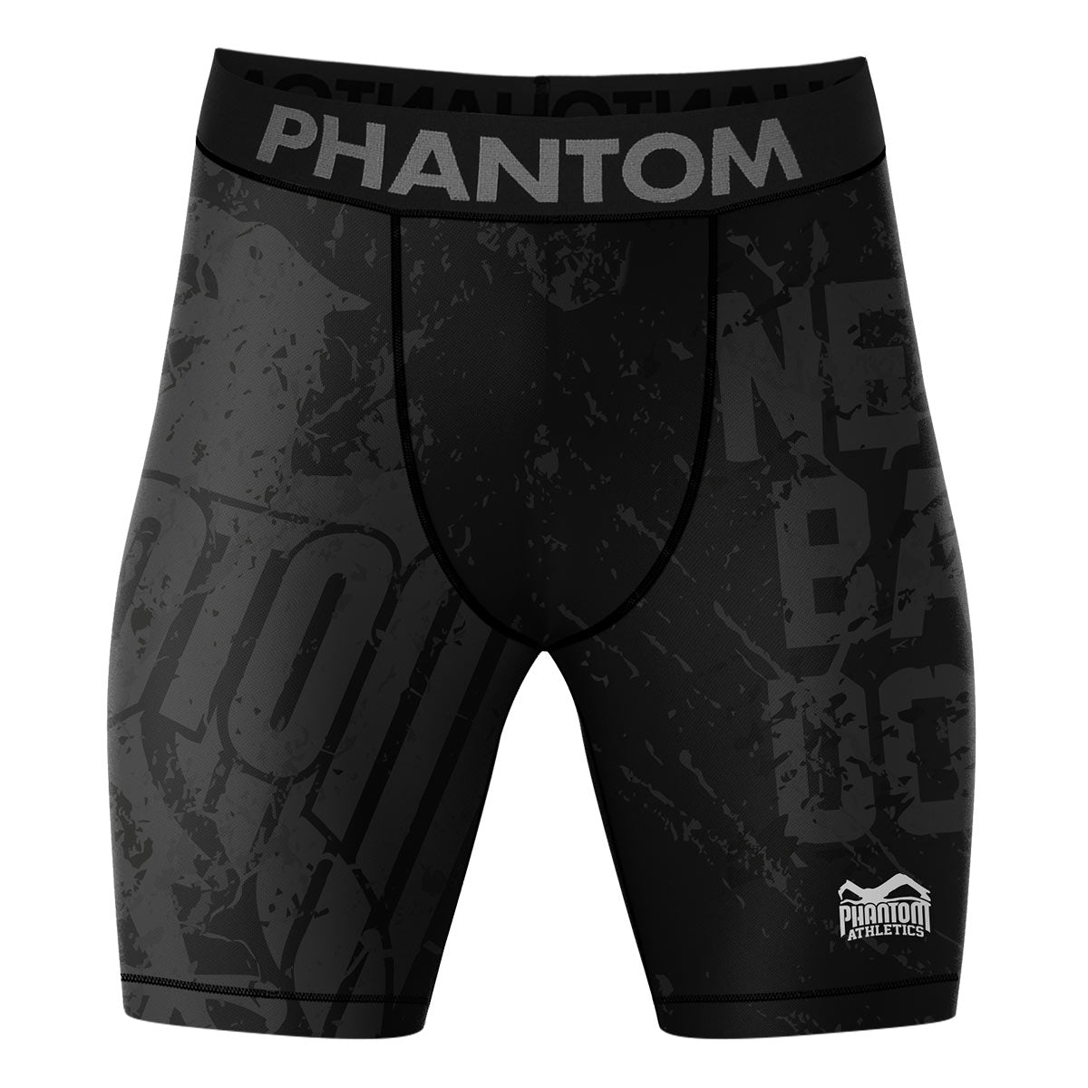 Phantom EVO -kompressioshortsit Team Germany -designissa. Saksan kotka ja "Never Back Down" -teksti. Ihanteellinen taistelulajeihin, kuten MMA, Muay Thai, paini, BJJ tai potkunyrkkeily.