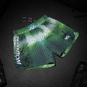 Die Phantom Athletics Fightshorts Fusion Green Viper kombinieren ein aggressives Schlangen-Design mit funktionaler Performance. Perfekt für MMA, No-Gi Grappling und Kickboxtraining – stilvoll, stabil und bewegungsfreundlich.
