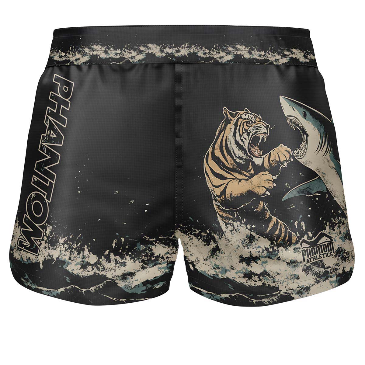 Die Phantom Athletics Fusion-R Fightshorts „Tiger vs. Shark“ kombinieren ein kraftvolles Design mit hoher Funktionalität. Ideal für MMA, BJJ und No-Gi-Training bieten sie durch das leichte Ripstop-Material maximale Bewegungsfreiheit und Strapazierfähigkeit. Der elastische Bund mit Kordelzug sorgt für einen sicheren Sitz, während das auffällige Tiger- und Hai-Motiv deinen Kampfgeist unterstreicht.
