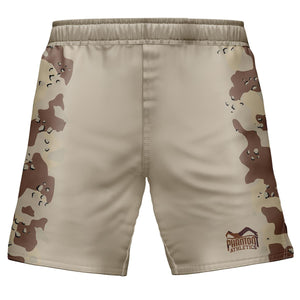Phantom Athletics Fightshorts Evo Warfare Sand Camo, ideal für MMA, Muay Thai und Grappling. Leichtes und strapazierfähiges Material bietet optimale Bewegungsfreiheit.