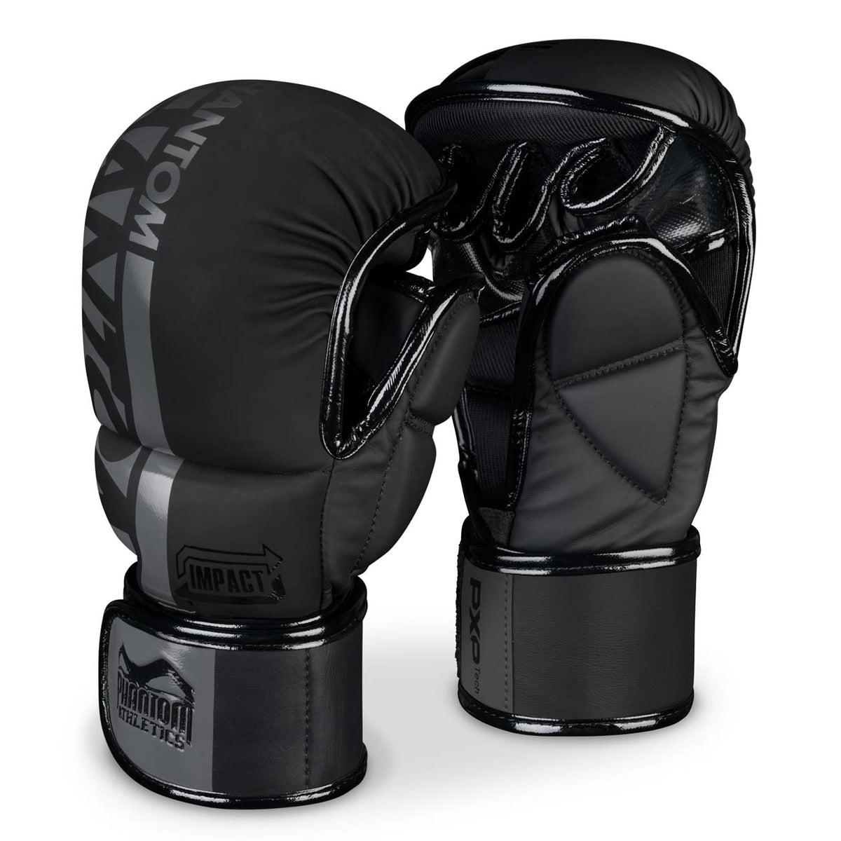 Phantom Athletics APEX MMA Sparring Gloves Schwarz/Grau – kräftig gepolsterte Handschuhe für MMA, Grappling und Kickboxen mit stabilem Handgelenk-Support und offener Handfläche für maximale Bewegungsfreiheit. Ideal für Sparring, Techniktraining oder Wettkampf.