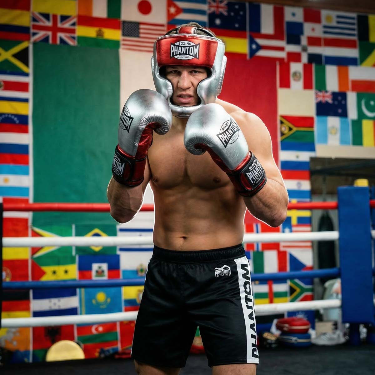 Der Phantom Athletics Headguard Mexico Full Face in Silber-Rot bietet maximalen Schutz für Gesicht und Kopf bei intensivem Kampfsport wie Boxen, MMA und Kickboxen. Die verstärkte Polsterung im Wangen- und Kinnbereich absorbiert Schläge zuverlässig und sorgt für sicheres Sparring auf höchstem Niveau.