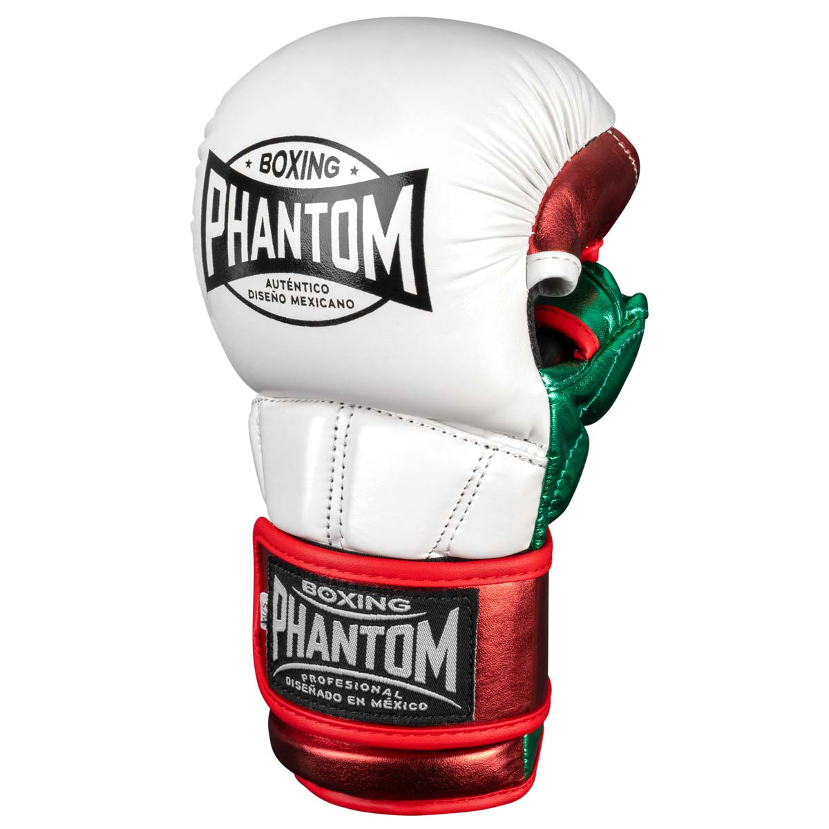 Hochwertige Phantom Athletics MMA-Sparringhandschuhe „Mexico“ in Weiß, Grün und Rot für intensives Training im MMA, Kickboxen und Grappling mit optimaler Polsterung für Partnerübungen. Die robusten Handschuhe unterstützen deine Technik bei Box- und Sparringseinheiten im Gym. Entwickelt für ambitionierte Kampfsportler, die Komfort und Schutz in einem Produkt suchen.