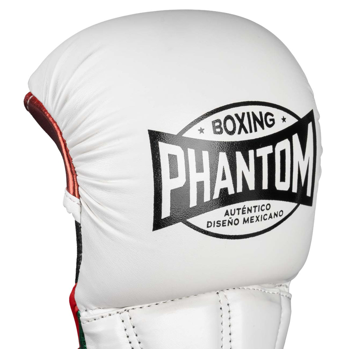 MMA-Sparringhandschuhe in dynamischem Weiß/Grün/Rot-Design von Phantom Athletics, ideal für Kickboxen, Muay Thai und Grappling-Workouts. Die ergonomische Passform sorgt für sicheren Sitz und mehr Kontrolle bei Schlagkombinationen. Hochwertige Verarbeitung für langlebige Performance im Kampfsport-Training.