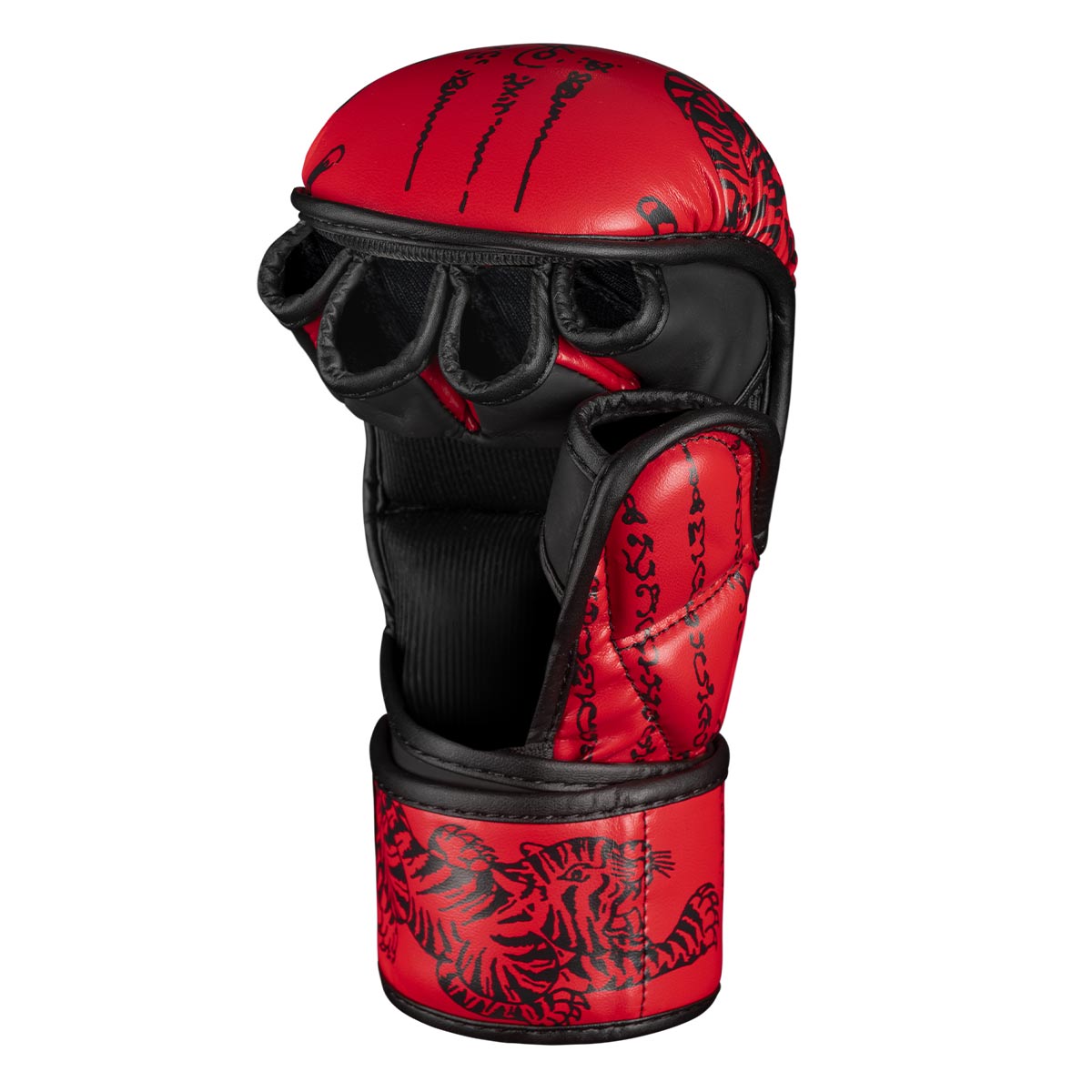 Phantom Muay Thai Handschuhe für Thaiboxen und MMA Sparring, Wettkampf und Training. Im traditionellen Sak Yant Design und der Farbe Rot.