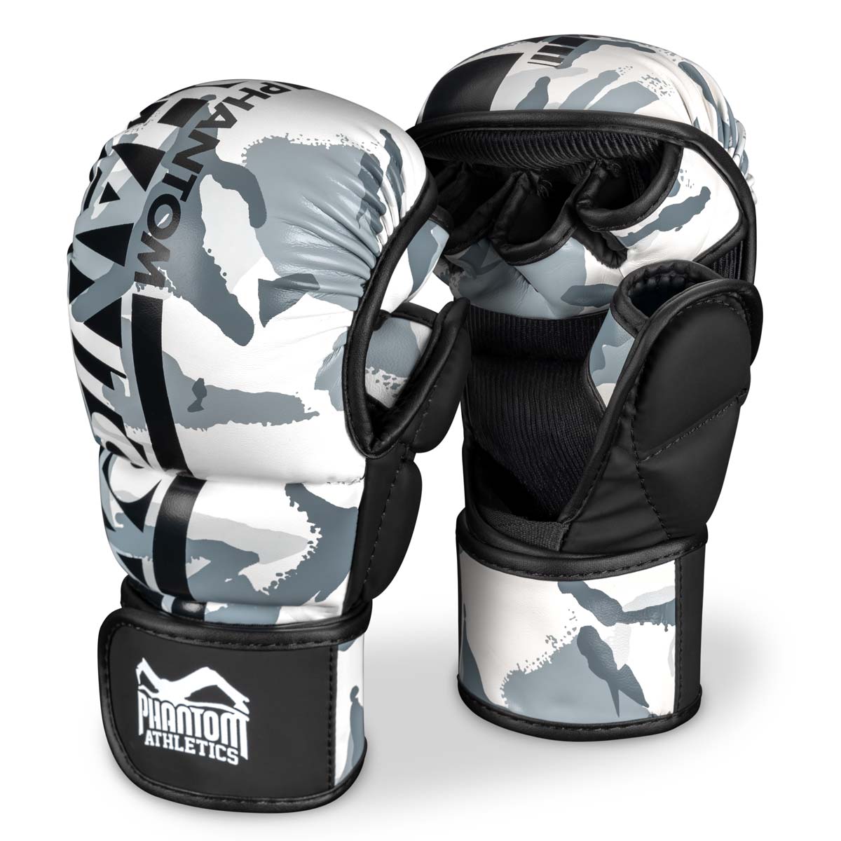 Phantom Athletics MMA Sparring Handschuhe Apex Whiteout – strapazierfähige Handschuhe für MMA-Training, Sparring und Grappling, mit optimalem Schutz und hoher Bewegungsfreiheit.