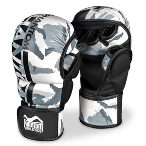 Phantom Athletics MMA Sparring Handschuhe Apex Whiteout – strapazierfähige Handschuhe für MMA-Training, Sparring und Grappling, mit optimalem Schutz und hoher Bewegungsfreiheit.