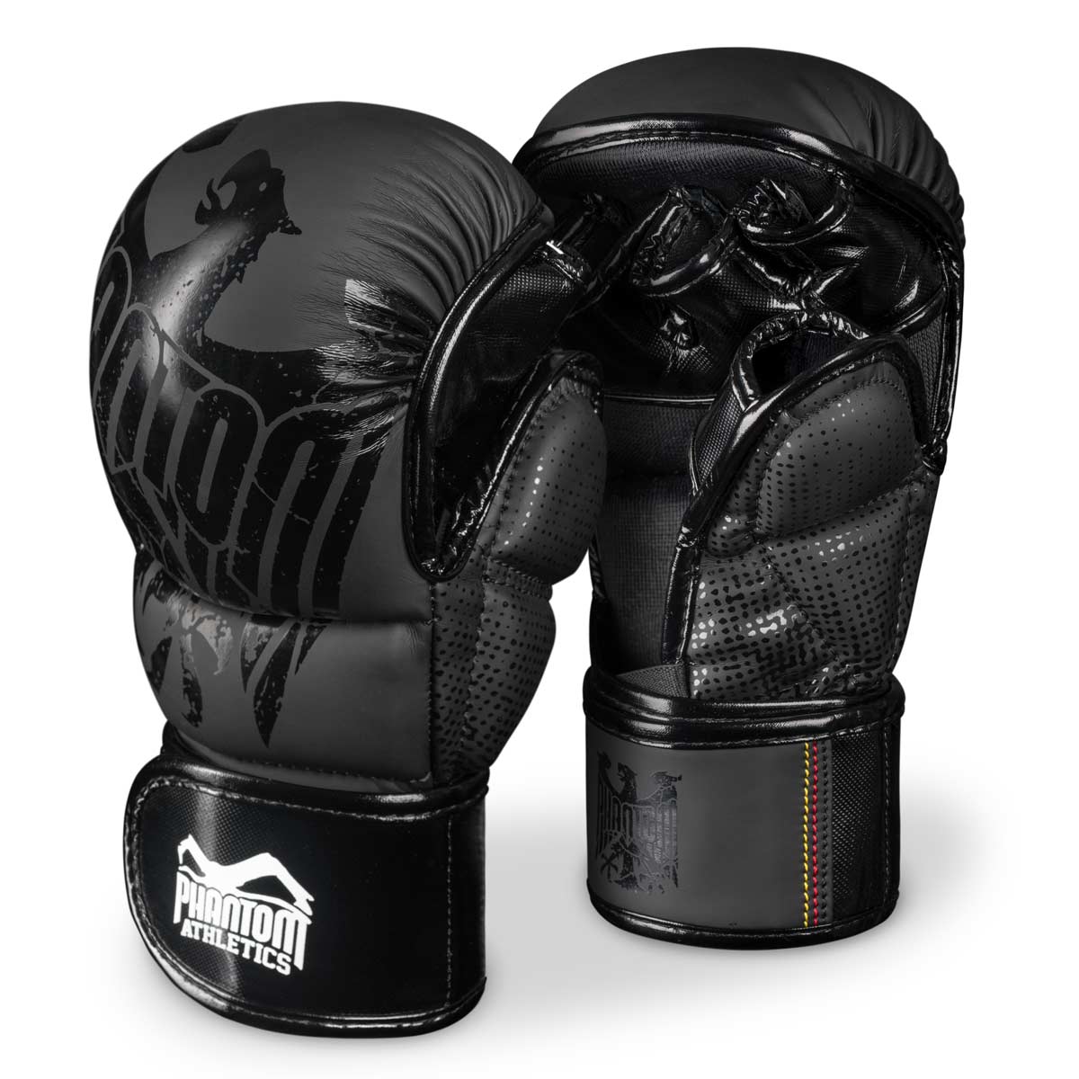 Gants de sparring Phantom Team Germany MMA pour l'entraînement et la compétition. Avec un grand aigle allemand et beaucoup de détails. Fabrication de la plus haute qualité et effet protecteur exceptionnel. 