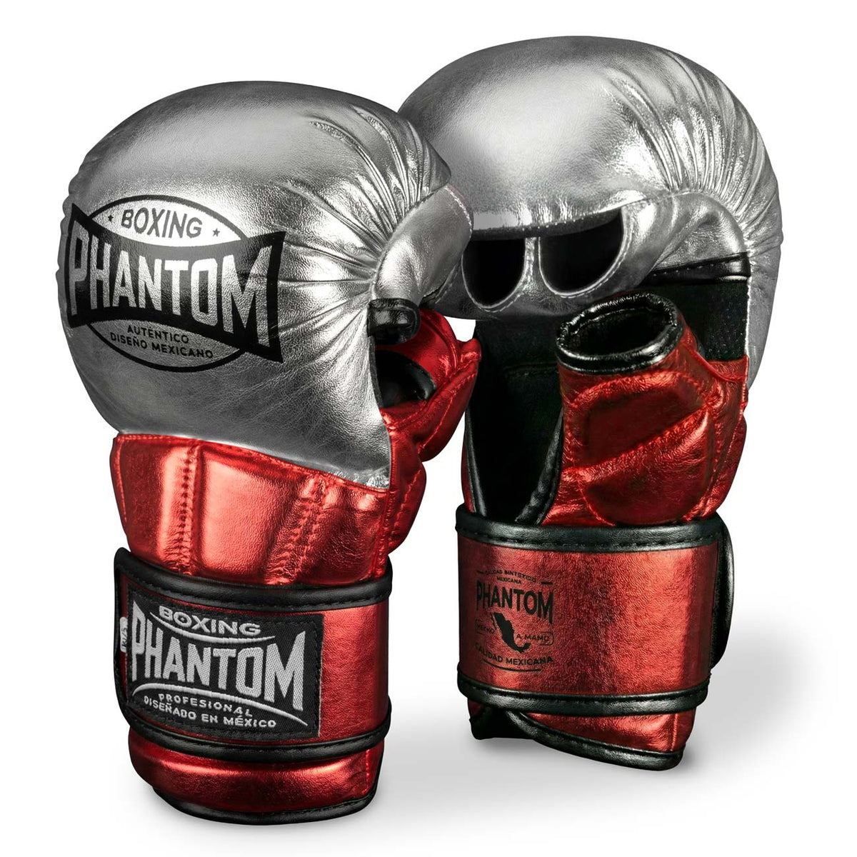 Hochwertige MMA Sparring Handschuhe MEXICO in Silber und Rot von Phantom Athletics, ideal für intensives Kampfsport‑Training und MMA Sparring mit sicherem Sitz und starker Polsterung.