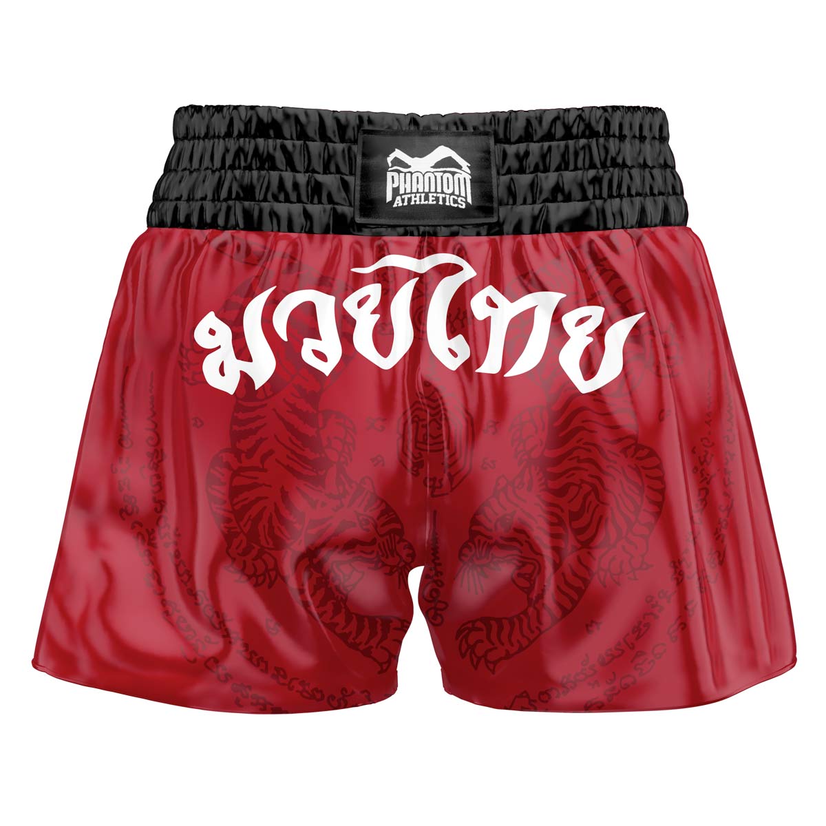 Die Phantom Muay Thai Shorts SAK YANT in rot. Oldschool Satin Stoff mit traditionellem Tiger Design verleiht dir original Thailand Feeling. In gewohnter Phantom Athletics Qualität. Ideal für dein Thaibox Training und den Wettkampf.