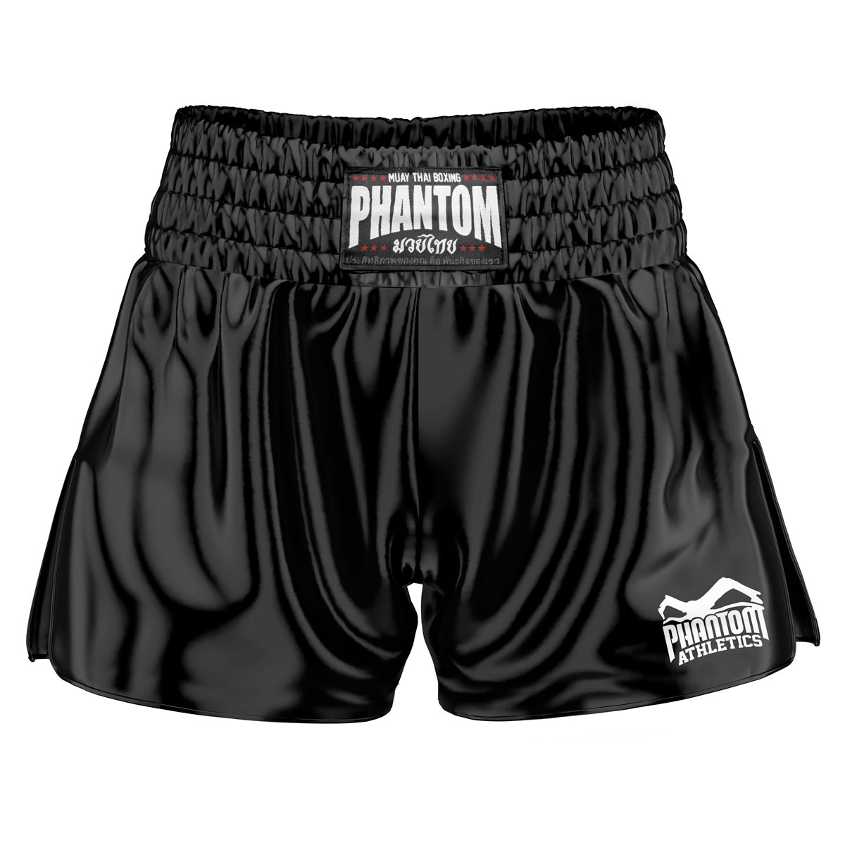 El equipo Phantom Muay Thai Shorts en color negro. La tela satinada de la vieja escuela te da una sensación original de Tailandia. Con la calidad habitual Phantom Athletics . Ideal para tu entrenamiento y competición de boxeo tailandés.