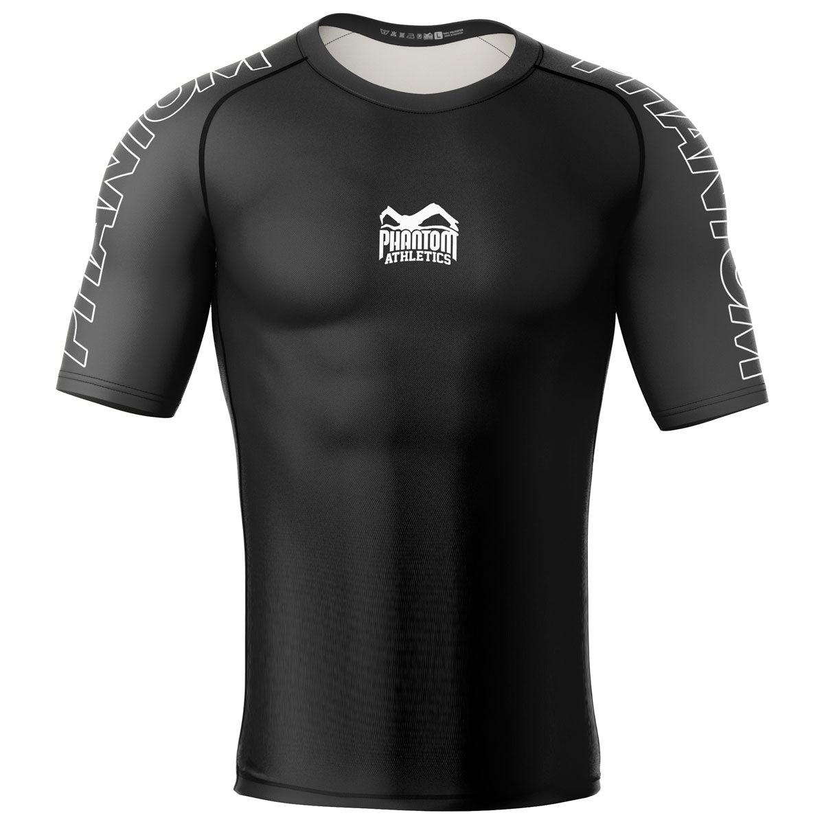 Phantom Ranked No-Gi Rashguard nach IBJJF Richtlinien in Schwarz. Ideal für dein Nogi Jiu Jitsu Training und Wettkampf. Kurzarm Rashguard aus hochwertigsten Materialien.