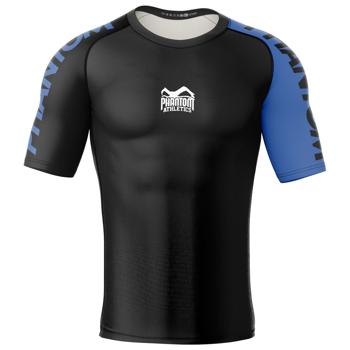Phantom Ranked No-Gi Rashguard nach IBJJF Richtlinien in Blau. Ideal für dein Nogi Jiu Jitsu Training und Wettkampf. Kurzarm Rashguard aus hochwertigsten Materialien.