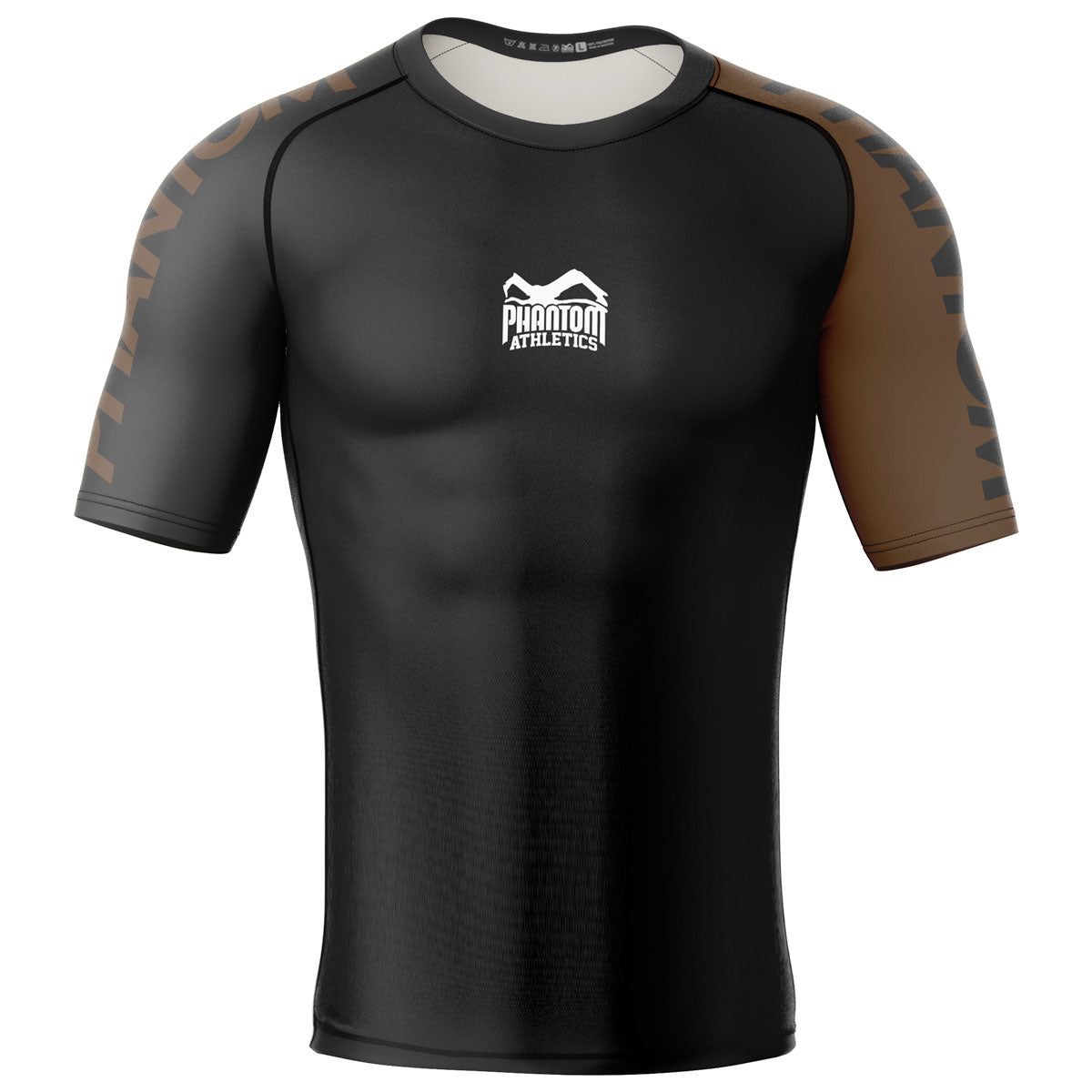 Phantom Ranked No-Gi Rashguard nach IBJJF Richtlinien in Braun. Ideal für dein Nogi Jiu Jitsu Training und Wettkampf. Kurzarm Rashguard aus hochwertigsten Materialien.