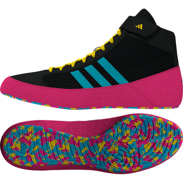 Hochwertige adidas Wrestling-Schuhe in sportlichem Schwarz/Pink – rutschfest, stabil und ideal für ambitionierte Kampfsportler.
