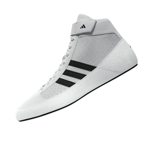 adidas Wrestling-Schuhe in Weiß mit schwarzem Kontrast – komfortabler Sitz und hoher Grip für den Einsatz auf jedem Mattenboden.