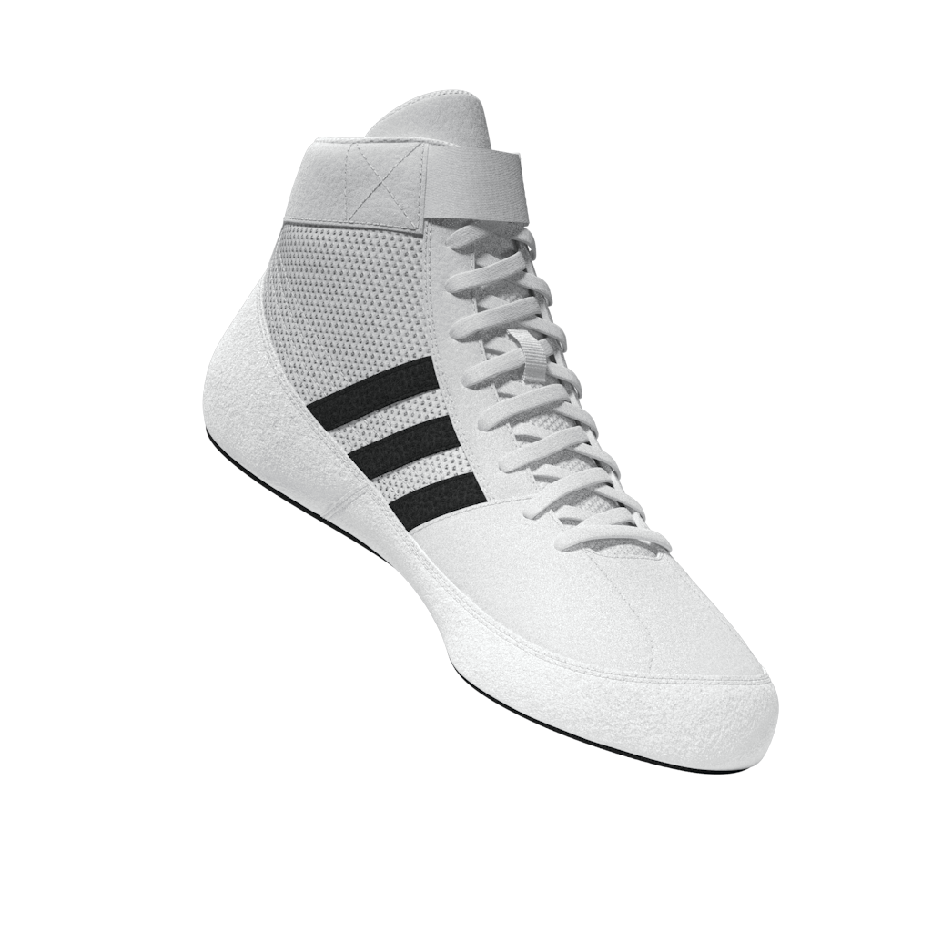 Weiße Wrestling-Schuhe von adidas mit schwarzen Details – für Kampfsportler, die auf Leistung, Komfort und Stabilität setzen.