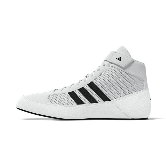 Robuste Wrestling-Schuhe von adidas in Weiß und Schwarz – bieten optimalen Grip, hohe Flexibilität und sicheren Halt im Kampfsporttraining.