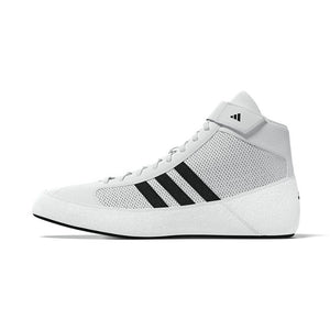 Robuste Wrestling-Schuhe von adidas in Weiß und Schwarz – bieten optimalen Grip, hohe Flexibilität und sicheren Halt im Kampfsporttraining.