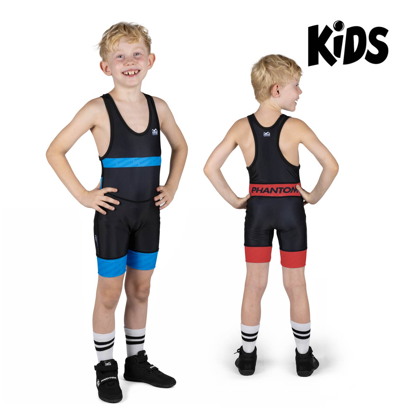 Phantom Athletics Kids Wrestling Jersey Set Raptor mit Ringer-Design und kräftigem Farbkontrast – ideal für junge Grappler im Training.
