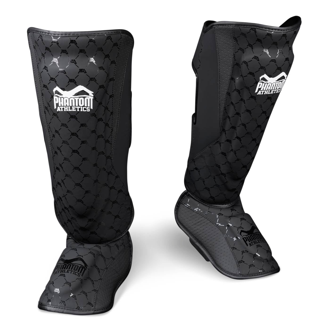 Phantom ELITE Schienbeinschützer – robuster Stand-Up Schutz aus hochwertigem PU-Leder, mit doppeltem Klettverschluss und starker Polsterung für Muay Thai, Kickboxen oder MMA Sparring.