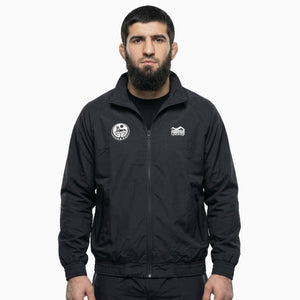 Hochwertige Phantom Athletics Track Jacket DMC Team Chechnya in Schwarz aus leichtem Performance-Material, ideal für MMA, Boxen, Kickboxen und intensives Kampfsport-Training.