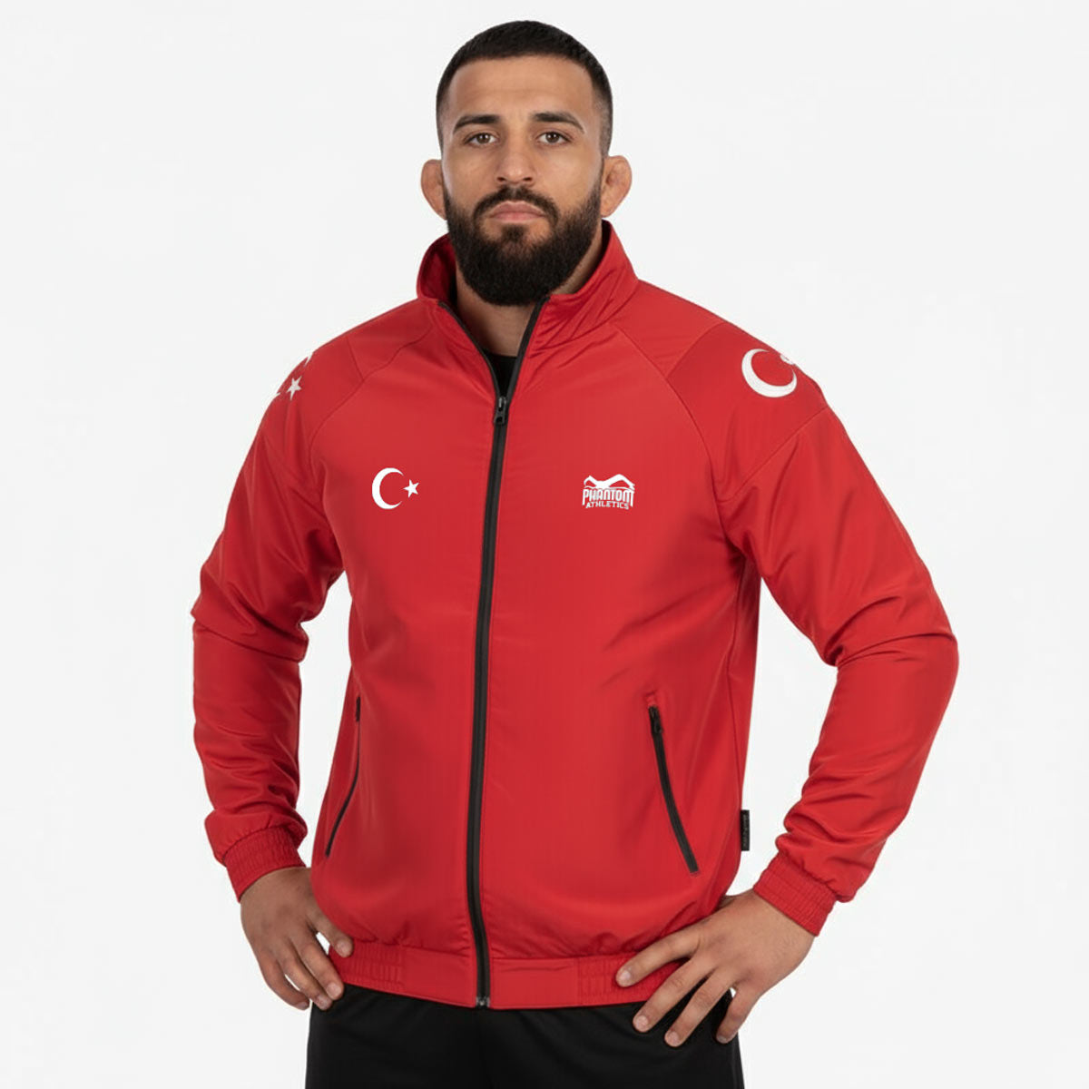 Hochwertige Trainingsjacke „DMC Team Turkey Red“ von Phantom Athletics – markantes Rot/Schwarz-Design, ideal für MMA, Boxen und Kampfsport‑Training.