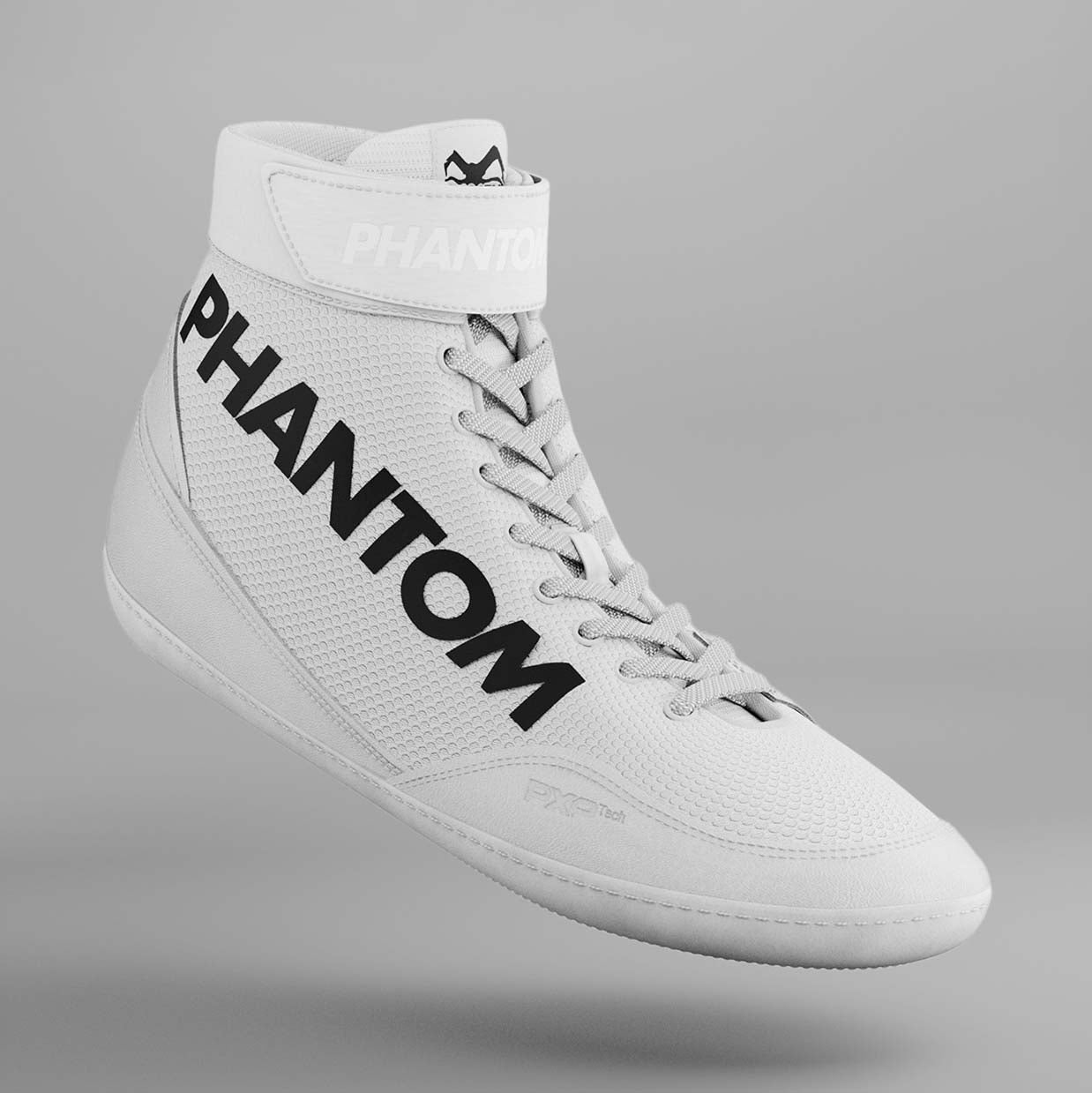 Weiße Wrestling-Schuhe Phantom Athletics Combat bieten erstklassigen Halt und Flexibilität für Grappling, MMA und intensives Kampfsporttraining.