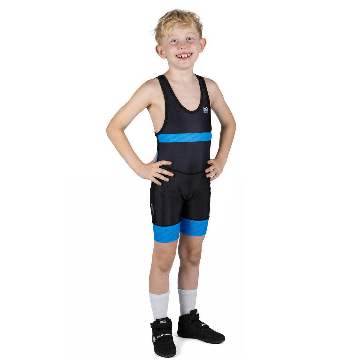 Kinder Ringerschuhe Phantom ROOKIE mit Klettverschluss - Schwarz