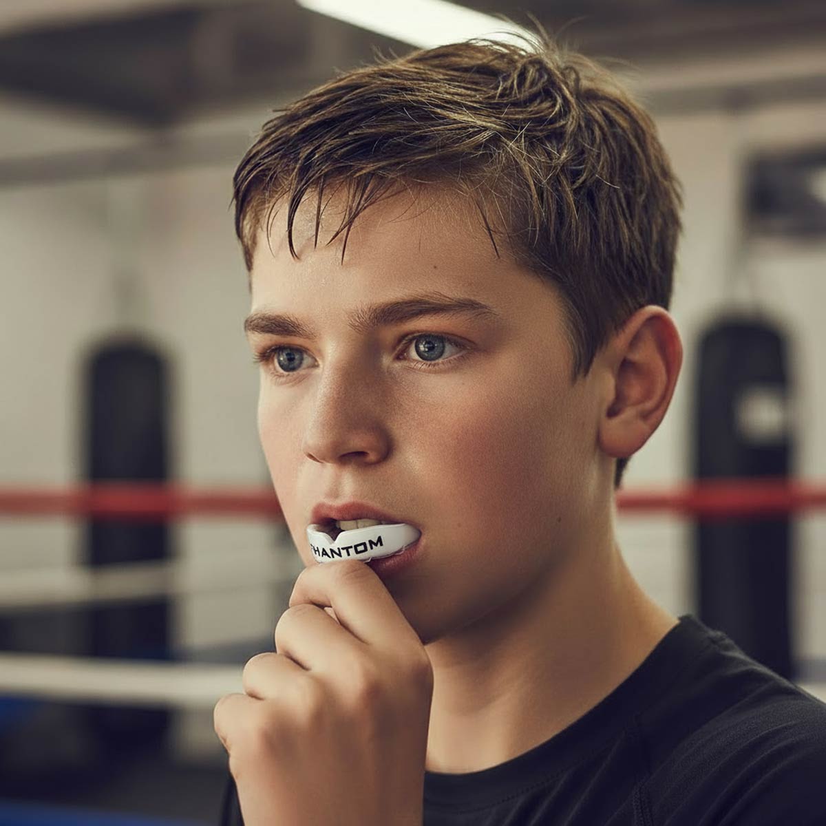 Hochwertiger Phantom Athletics Kinder-Zahnschutz „Apex“ in Weiß – ideal für Schutz bei MMA, Boxen, Kickboxen &amp; Sparring. Der anatomische Sitz sorgt für Komfort und Sicherheit bei Kinder-Trainings.