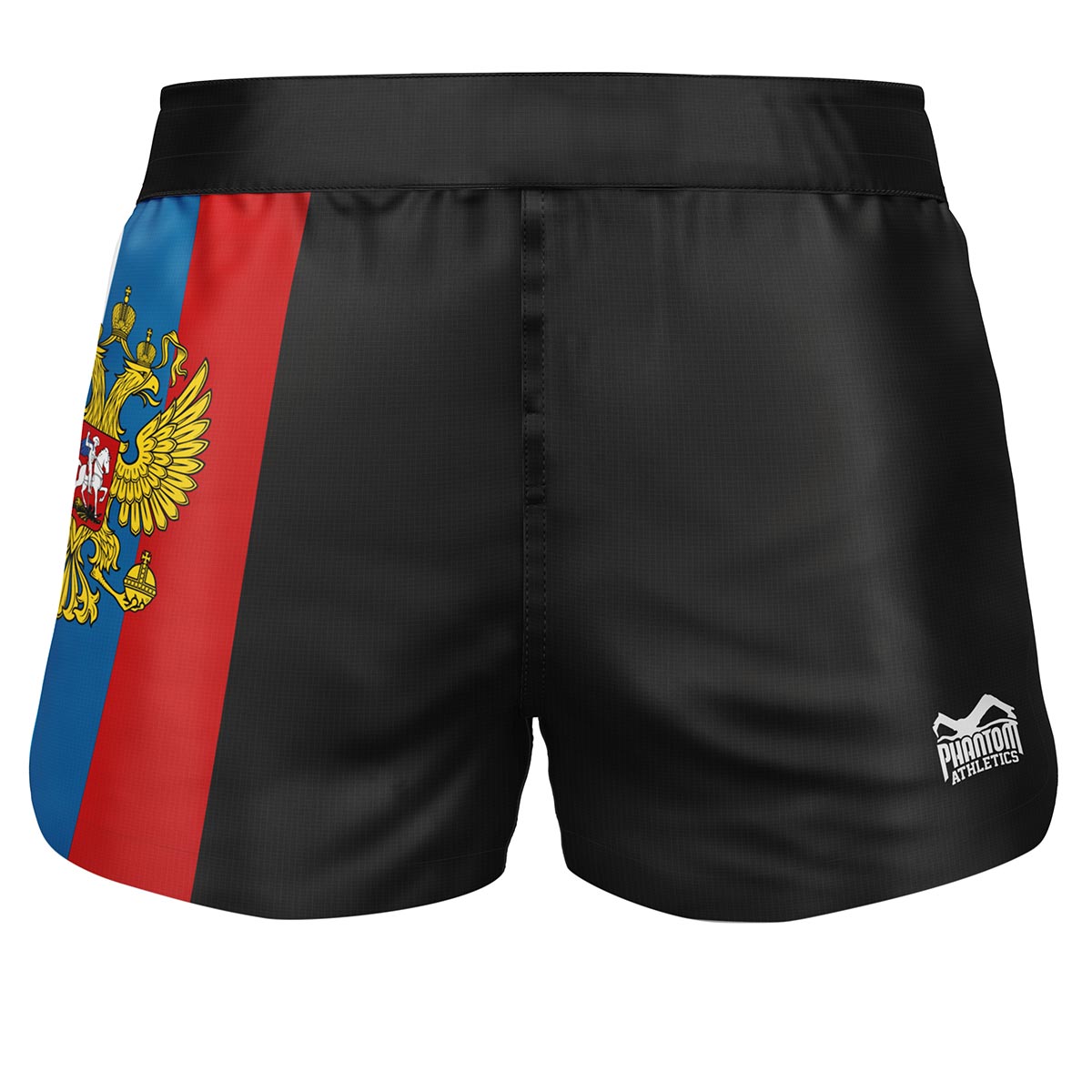 Hochwertige Phantom Athletics Fightshorts FUSION‑R Team Russia mit robustem Ripstop‑Material für intensives MMA‑, Kickbox‑ und Grappling‑Training und maximale Bewegungsfreiheit bei jedem Tritt und Takedown.