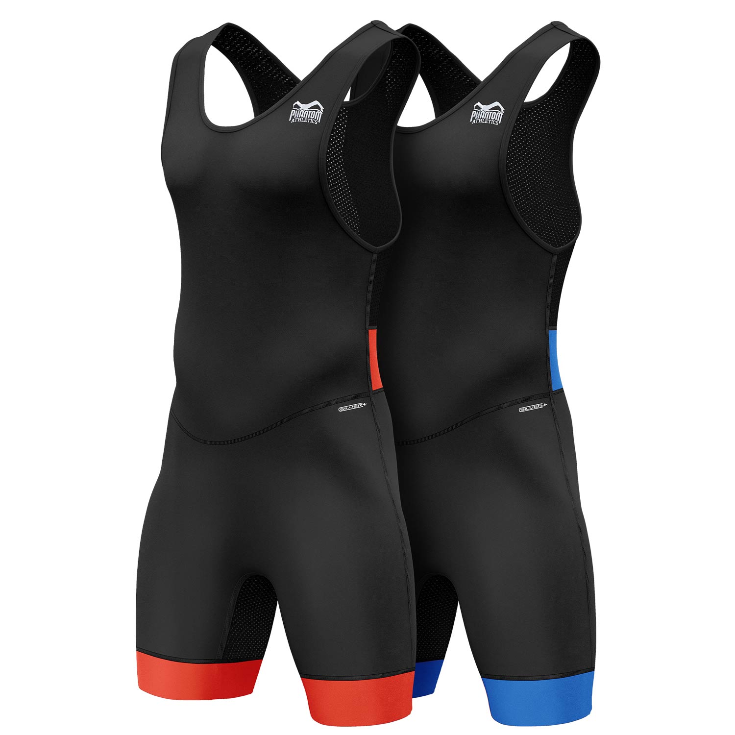 Phantom Ringertrikot Set in Rot und Blau. Gefertigt nach UWW Richtlinien und mit antibakterieller Silver Plus Technologie.