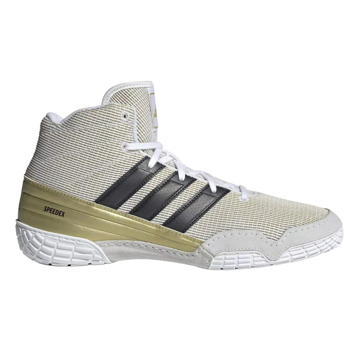 Die Adidas Speedex Wrestling Schuhe in White/Gold bieten optimale Performance für Wrestling, Grappling und Kampfsporttraining. Das leichte Mesh-Obermaterial sorgt für Atmungsaktivität, während die griffige Sohle maximale Kontrolle auf der Matte ermöglicht.