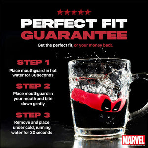 SafeJawz Deadpool Zahnschutz – für alle, die Kampfsport mit Humor und Stil betreiben. Robuste Verarbeitung und ergonomische Passform für maximale Sicherheit im Training.