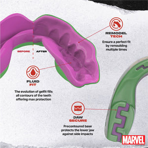 Hulk Zahnschutz von SafeJawz – für Kampfsportler, die maximale Schlagkraft mit professionellem Kieferschutz kombinieren wollen. Anpassbarer Sitz für optimalen Komfort beim Training.