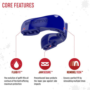 Safejawz Intro Series Mundschutz in Blau bietet effektiven Schutz für Zähne und Kiefer beim Kampfsport. Mit Jaw Secure™ für zusätzliche Stabilität – ideal für Einsteiger im Grappling oder Muay Thai.