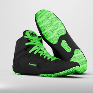 Hochwertige Ringerschuhe Tactic Schwarz-Neon-Grün von Phantom Athletics, speziell für Ringer und Grappler. Entwickelt mit modernem Design und rutschfester Sohle für Training und Wettkampf.