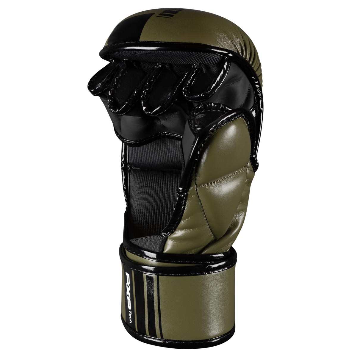 Die Phantom Apex MMA Sparringshandschuhe in Army grün - rechter Handschuh mit Daumenschutz in der Innenansicht