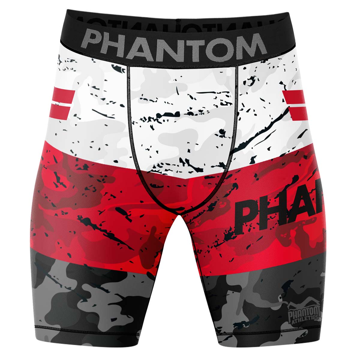 Phantom Compression Fightshorts in Rot/Schwarz/Weiß. Ultimativer Komfort und Bewegungsfreiheit.  Ideal für deinen Kampfsport. 