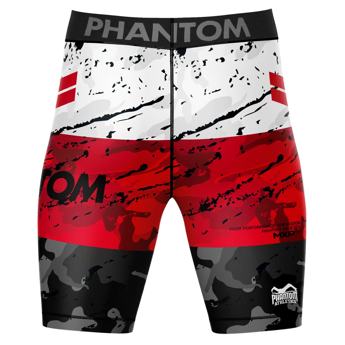 Phantom Compression Fightshorts in Rot/Schwarz/Weiß. Ultimativer Komfort und Bewegungsfreiheit.  Ideal für deinen Kampfsport. 
