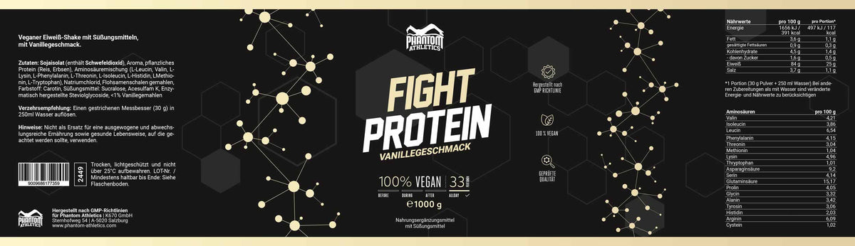 Phantom FIGHT Protein für Kampfsportler mit Vanille Geschmack mit hochwertigen Inhaltsstoffen für dein Training.
