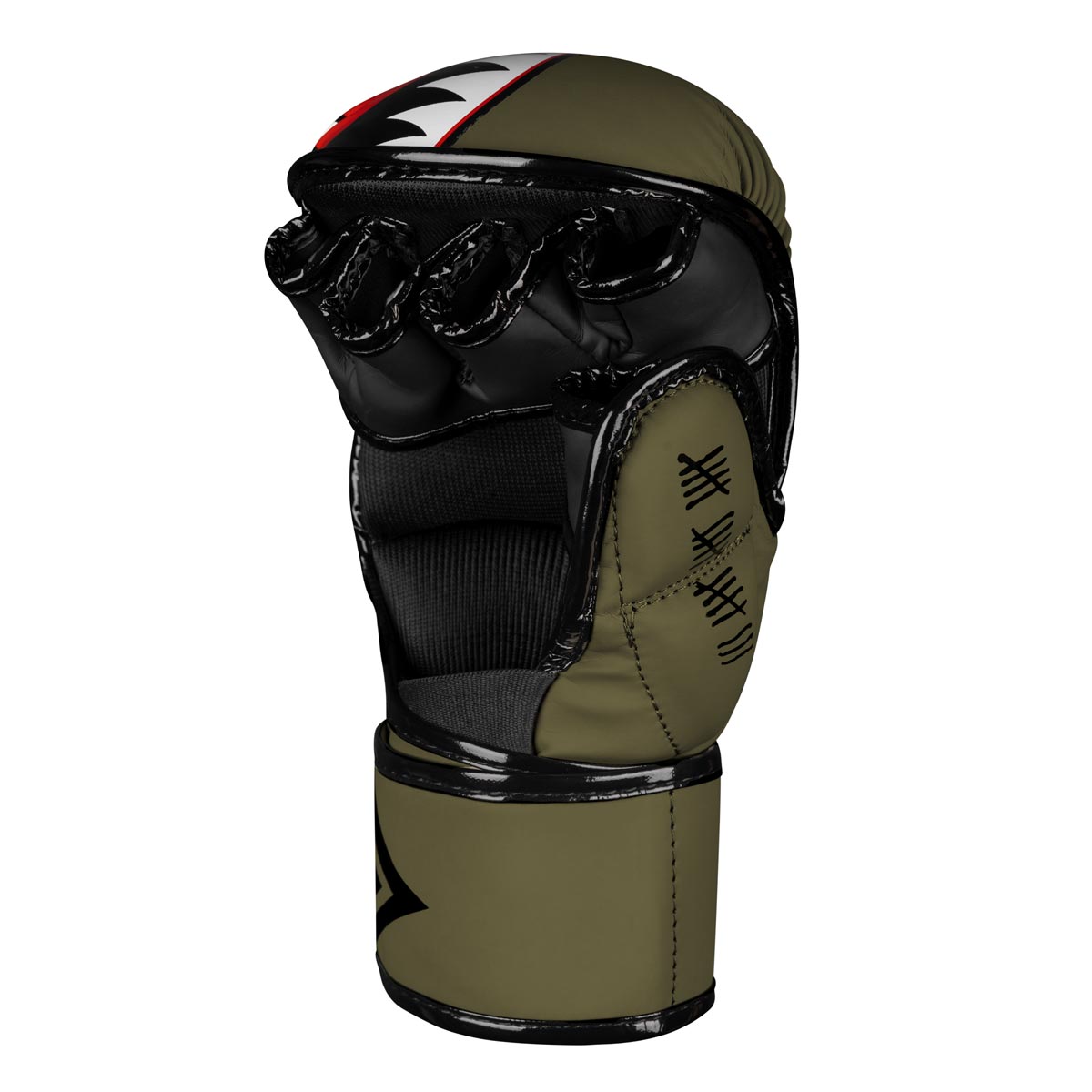 Die Phantom MMA Sparringshandschuhe FIGHT SQUAD in Army Grün - Rechter Handschuh mit Daumenschutz in der Innenansicht